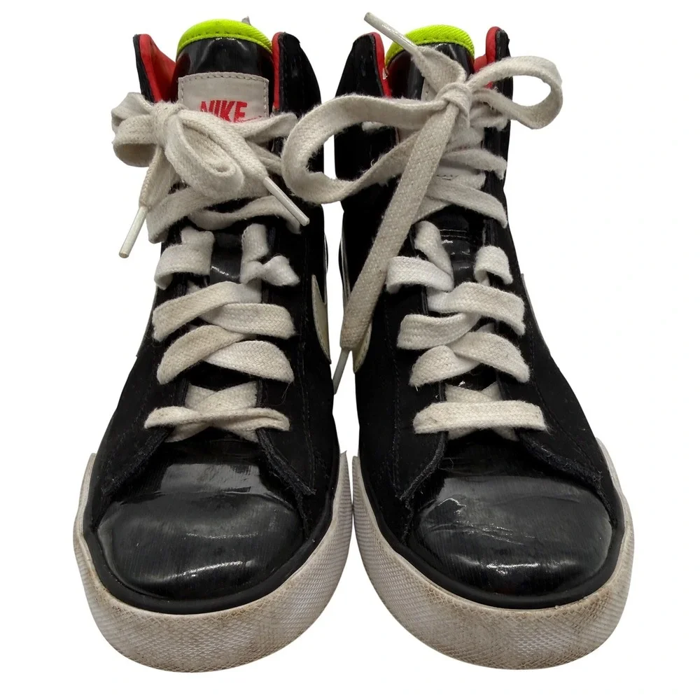 Nike Sweet Classic High Kids 5Y Black Neon Patent Leather Sneakers Athletic Shoe - Picture 6 of 9